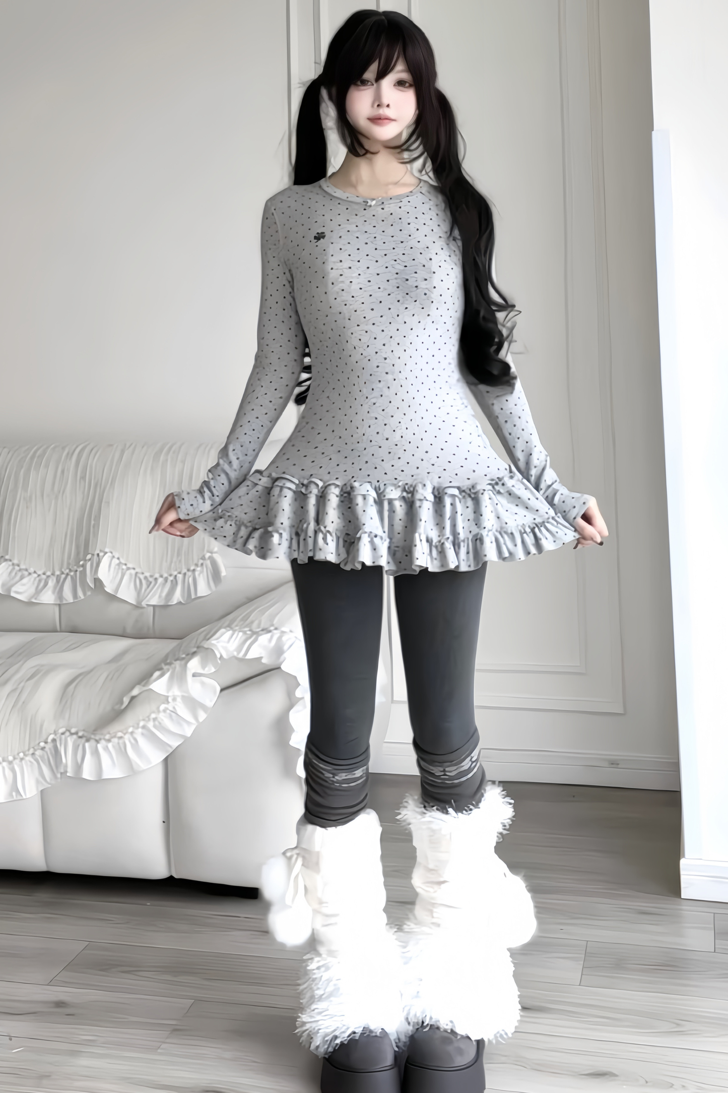 Gepunktetes Slim Rüschen-Top