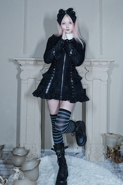 Cat Ear Hood Zipper Dress