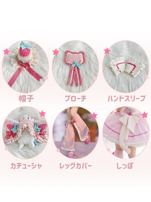 サクラピンクガーリーバブルロリータドレス+エプロン+ハット+