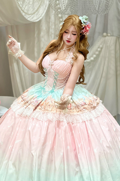 グラデーションバブルハルターネックフレンチドレス+スカート