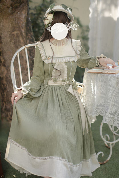 Retro Forest Elegant Dress + Belt + Badge