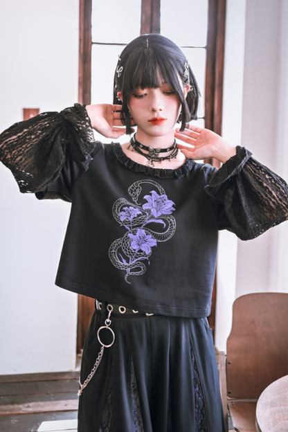 Lace Stitch Black Sweet Cool Top