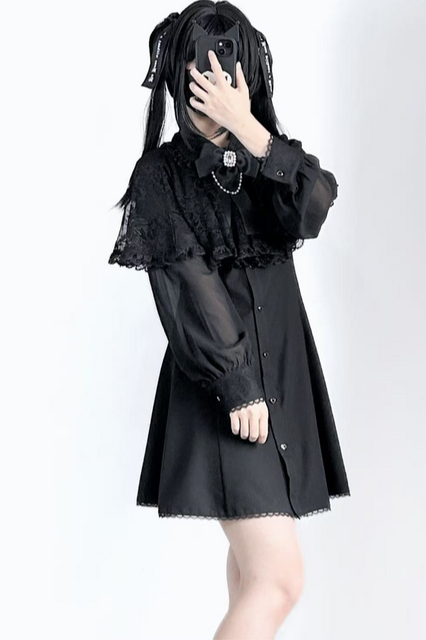 Mine mass-produced lace collar design dress
