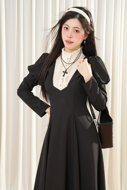 ダークメイドパフスリーブロングドレス