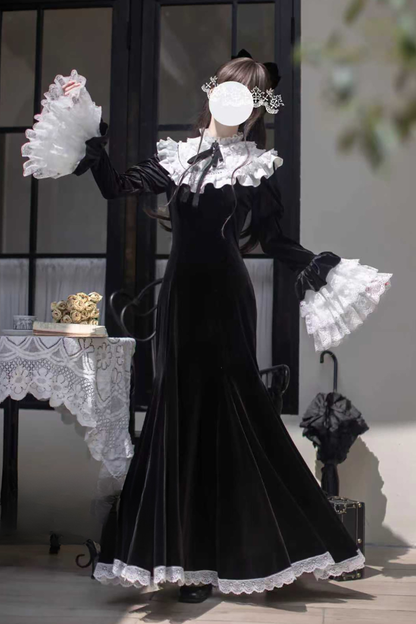 Gothic Velvet Black Elegant Mermaid Dress