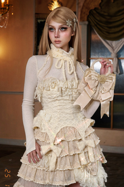 フリンジニットコルセット+ファーハット