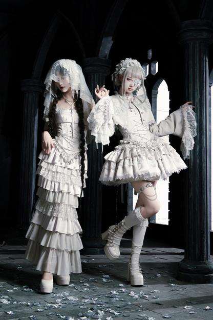 ゴシックロリータスカート+コルセット+ベール+ネックレス+ウエストチェーン