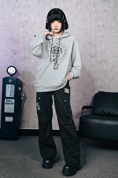 Gray Hooded Trendy Style Casual Top