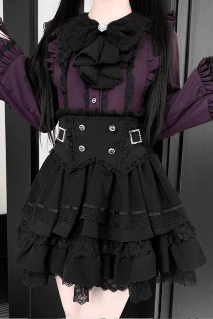 [Vorbestellung bis 13. März] Süßes Tee-Spitzen-Prinzessinnenärmel-Hemd + Kuchenrock