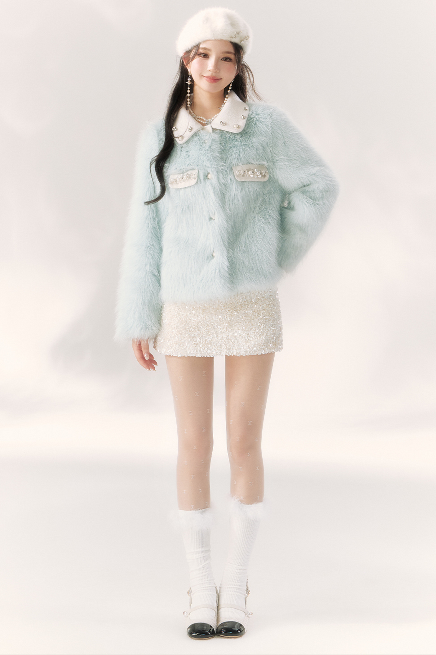 Icelandic Diamond Blue Fur Short Coat