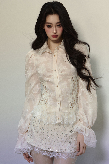 Flower Haratake French Lace Shirt