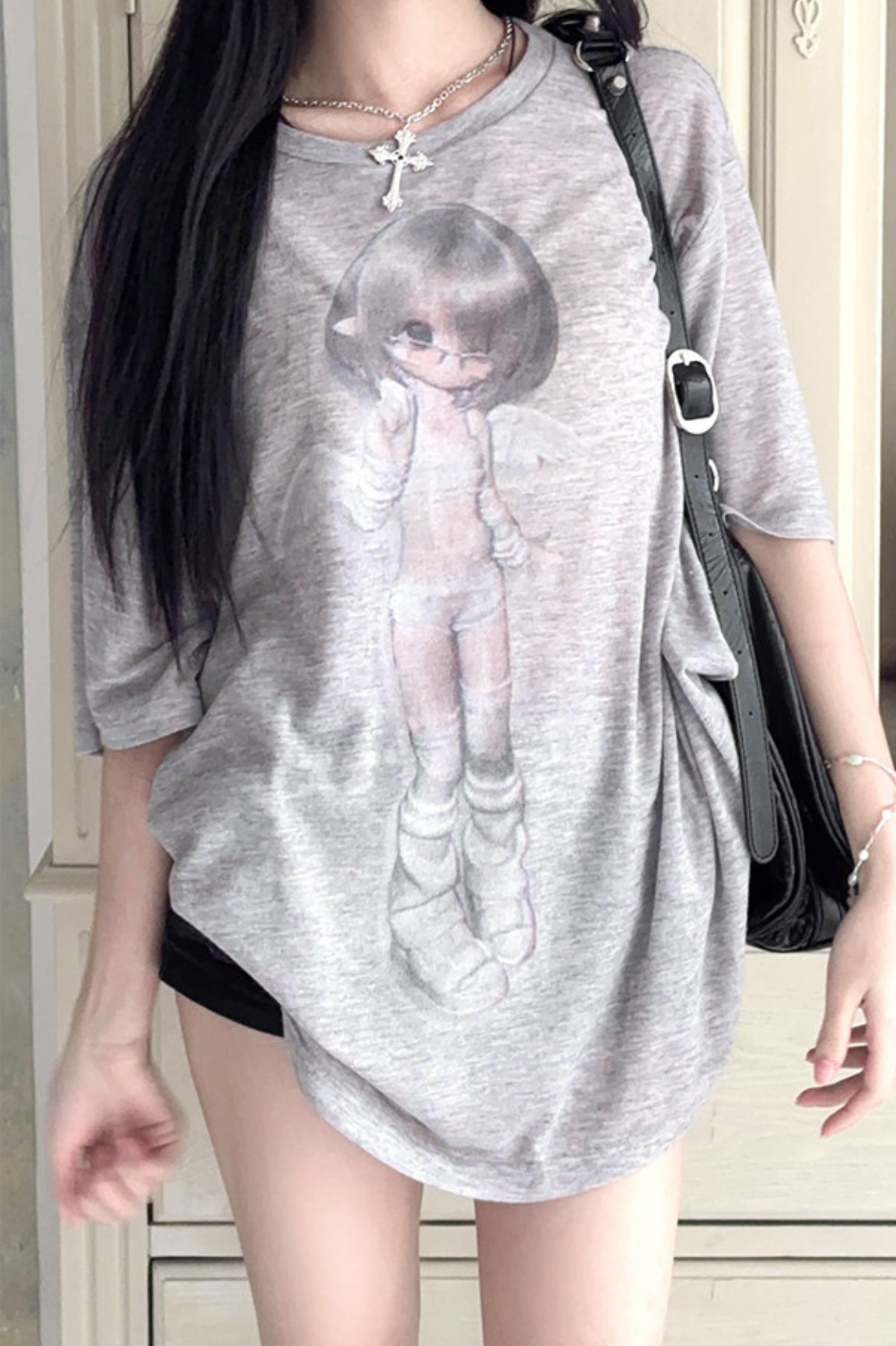 Angel Girl Print Sheer Loose Top