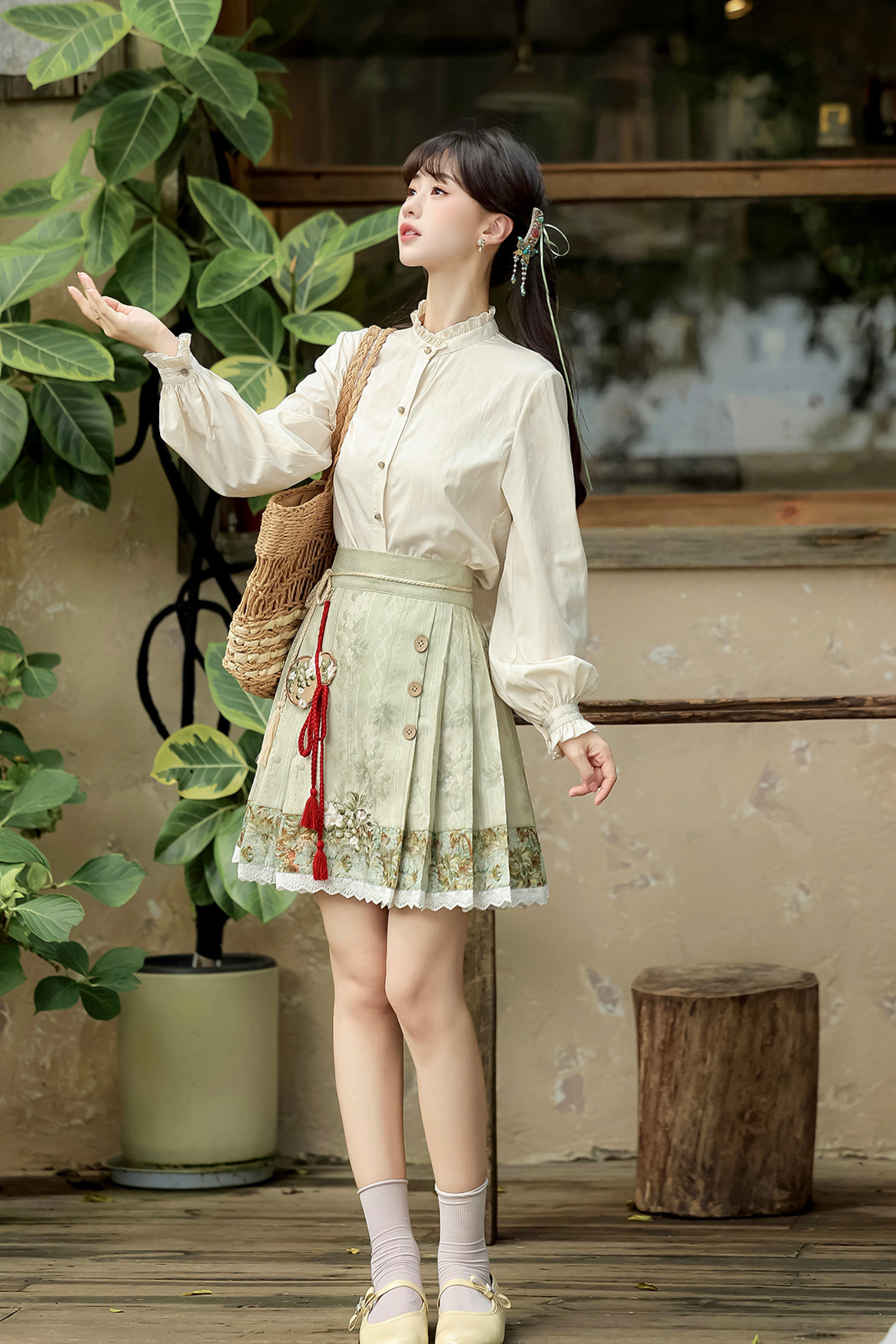 Forest China Vest + Blouse + Skirt