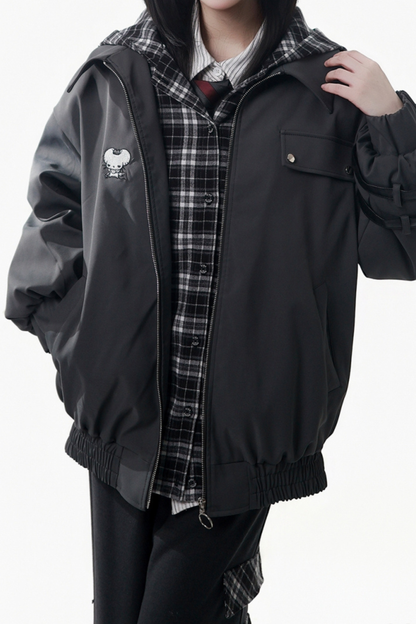 ビッグファーカラージャケット+トップス+スカート+パンツ+チェックフードジャケット