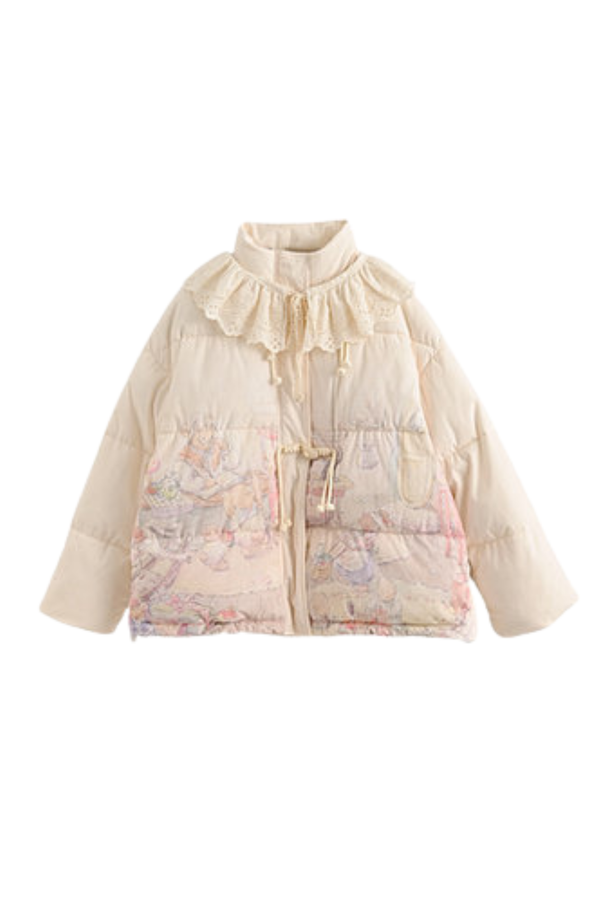 フェアリーテールレースカラー付きダウンジャケット
