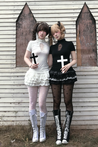 Cross Stitch Gothic Girl Top + Ruffle Pumpkin Pants