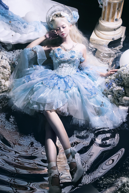 Mermaid Chiffon Lolita Dress + Crown + Headband + Sleeves