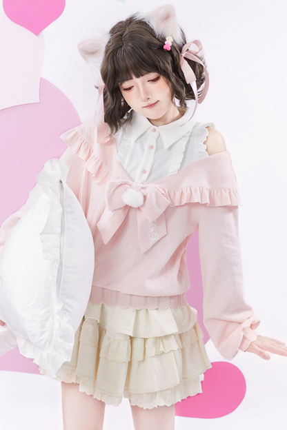 キュートオフショルダーセーター+スカート