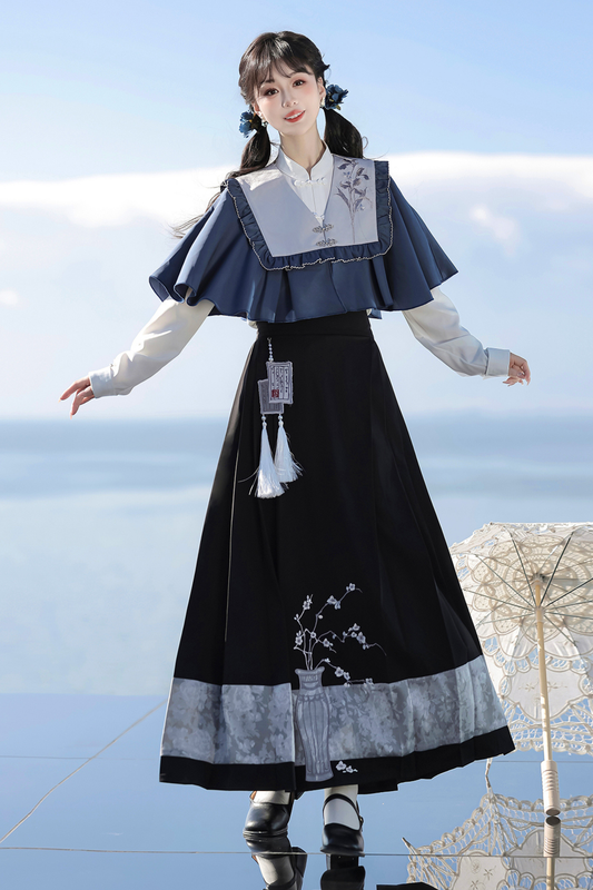 トレインブックフレグランスチャイナトップス+ショール+スカート