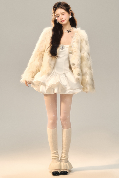 Wine Champagne Color Eco Fur Jacket