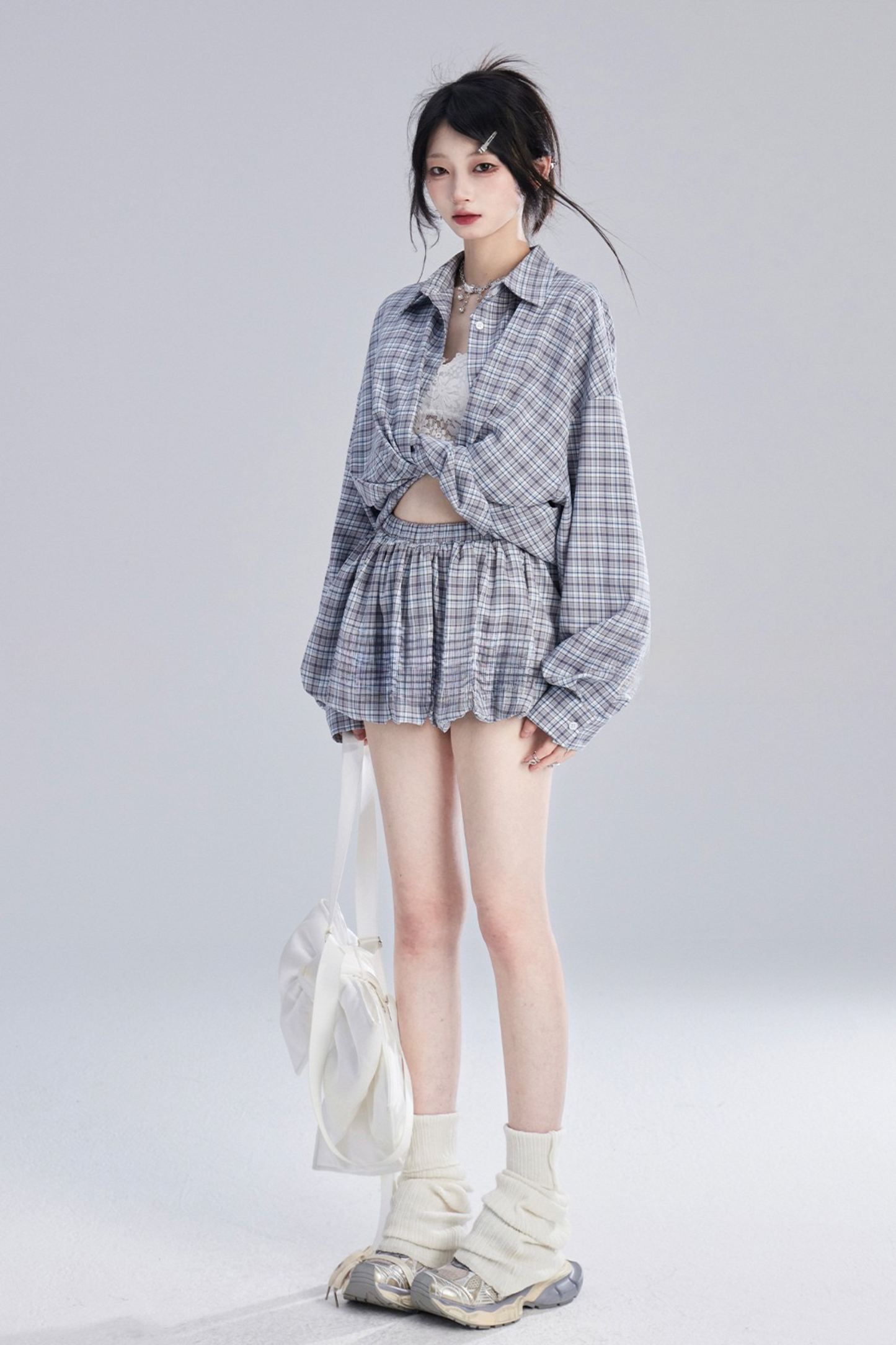 ヴィンテージチェックオーバーシャツ＋チェックショートスカート