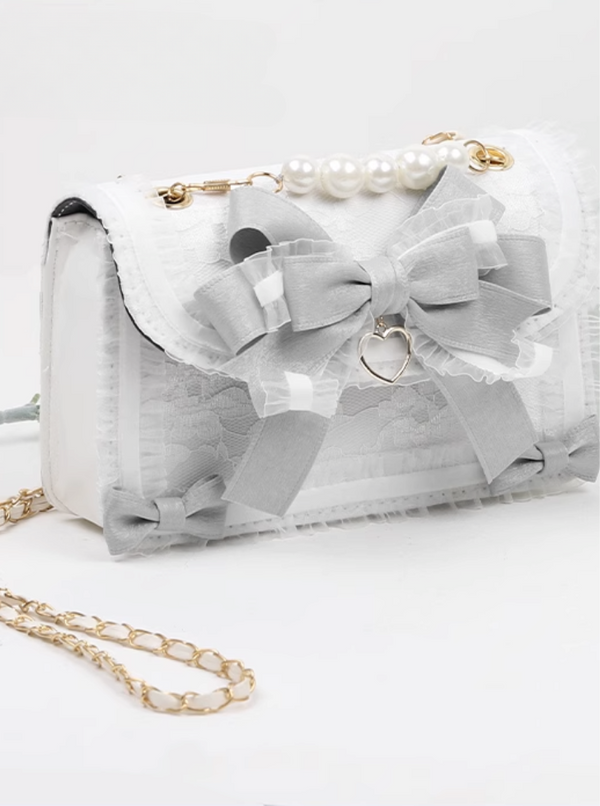 White pearl girly lace design bag