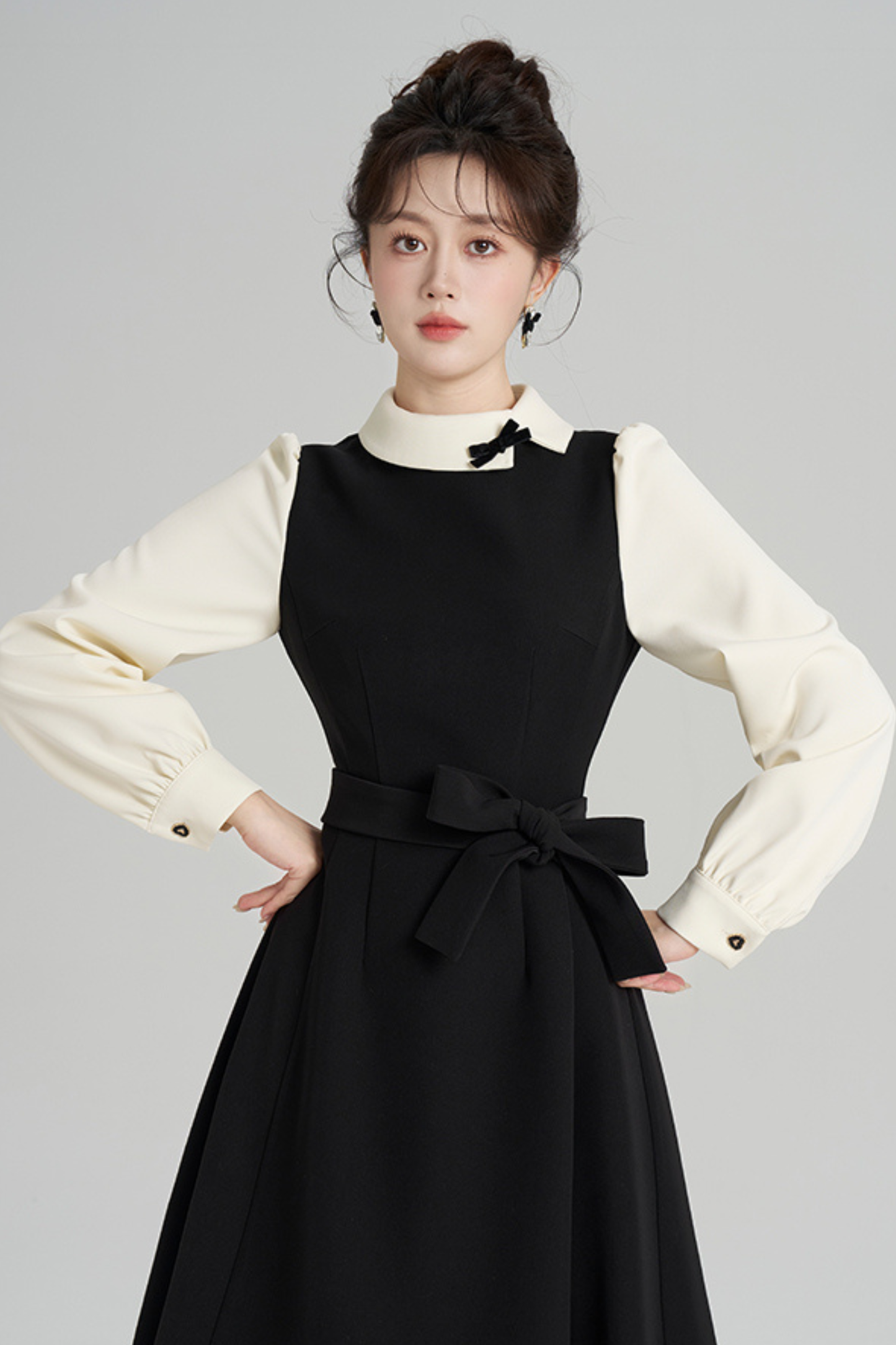 エレガントヘプバーンパッチワークドレス