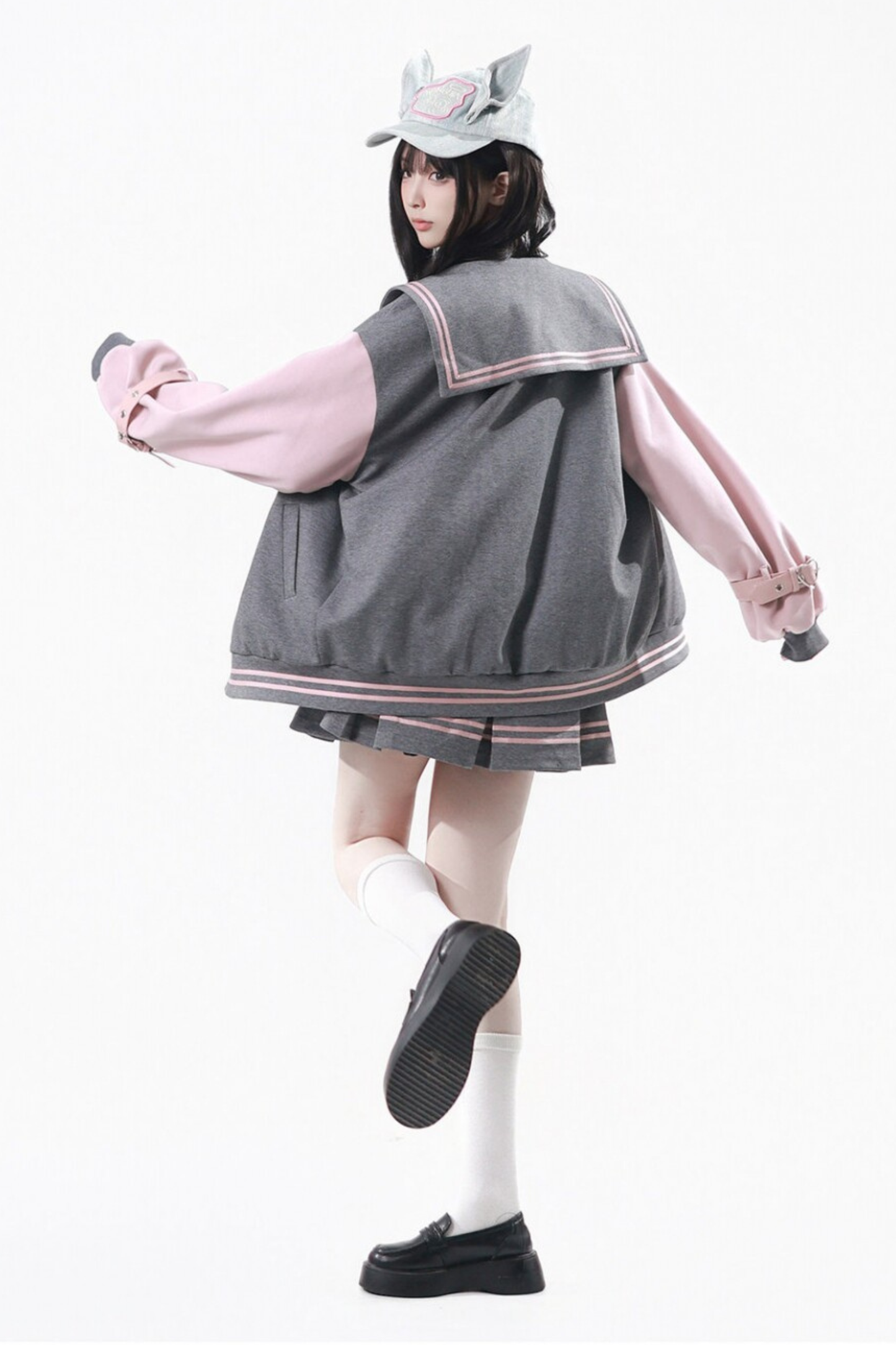 세일러 칼라 재킷 + 플리츠 스커트 + 롱 팬츠