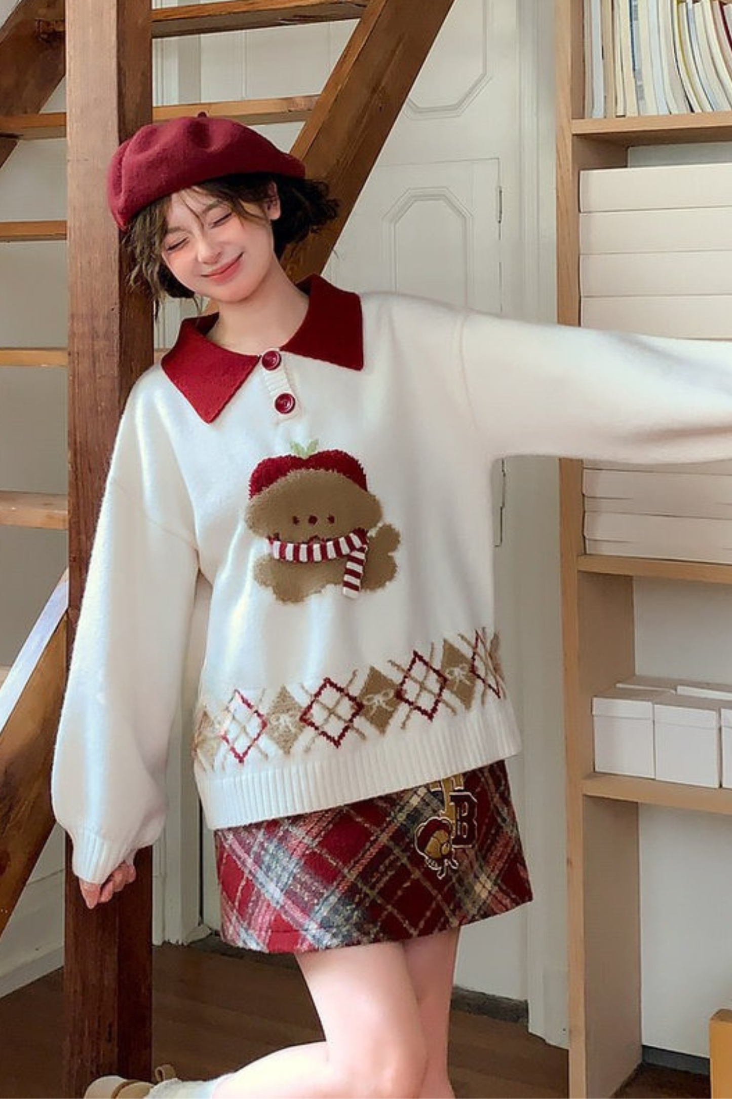 アニマルニットポロセーター+カーディガン