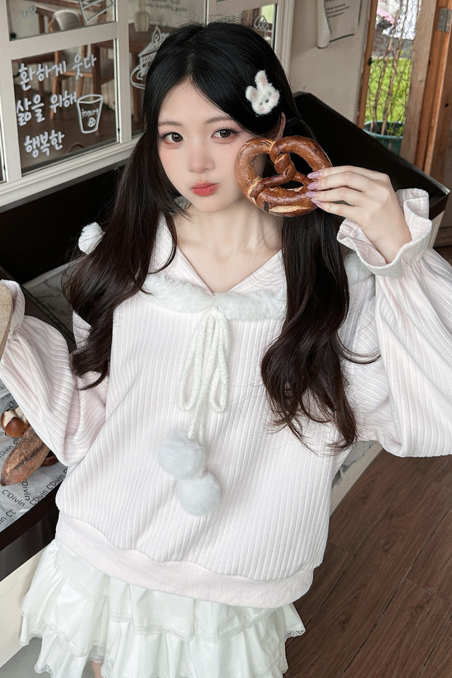 レースバニーフードトップス+スカート