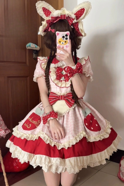 Dream Pastry Lolita Dress + Apron + Hairband + Sleeves + Bonnet