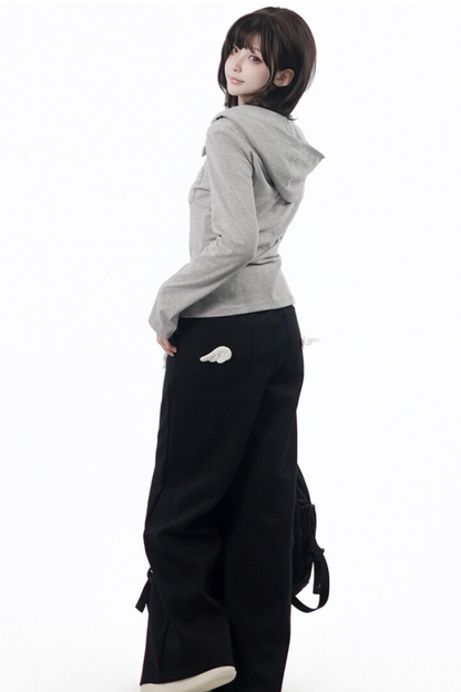 Star Button Hooded Top