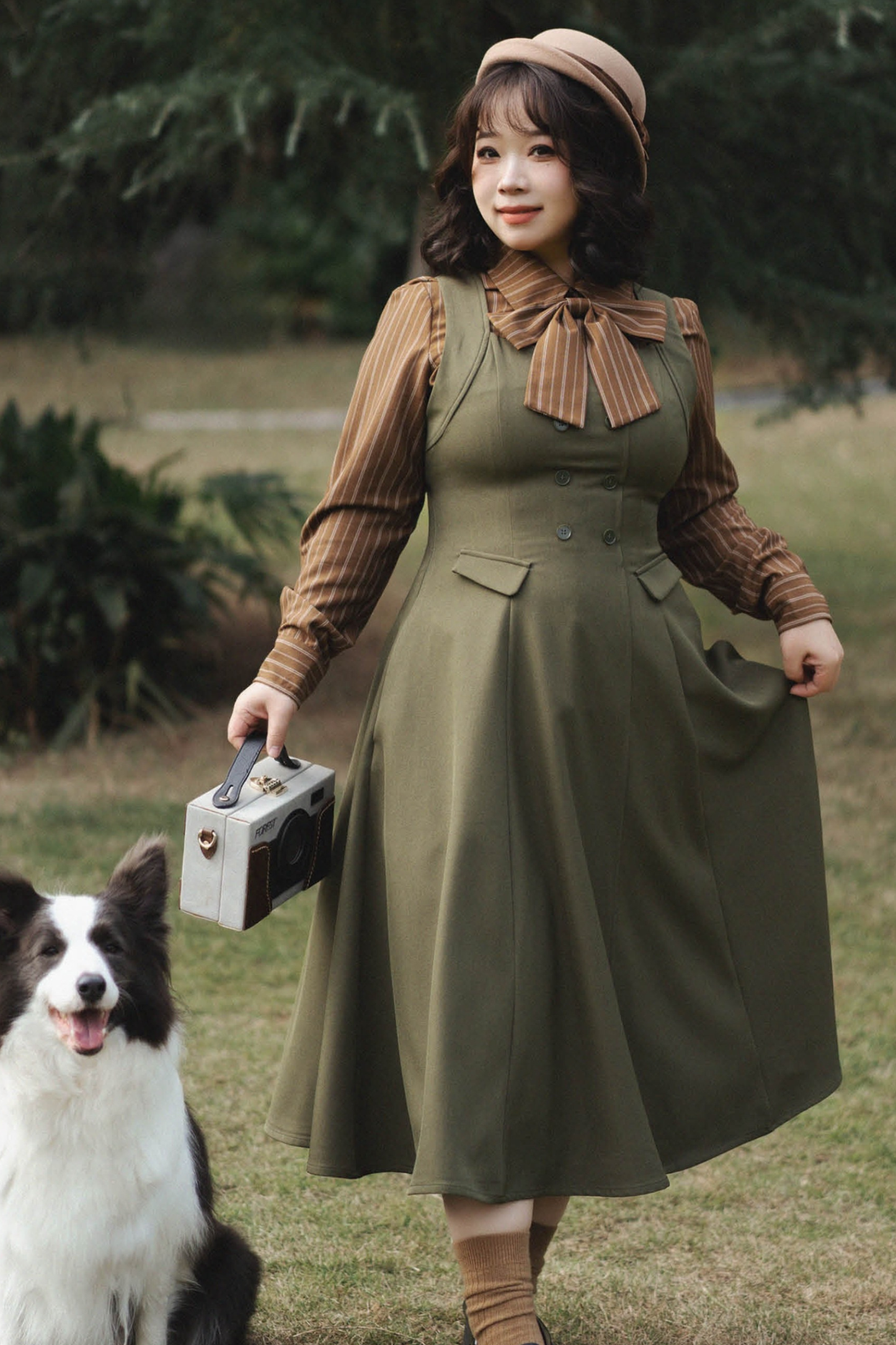 英国風レトロエレガントノースリーブドレス