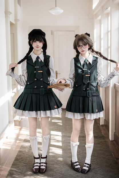 Baker Street Cloak Coat + Striped Dress + Pumpkin Pants + Hat