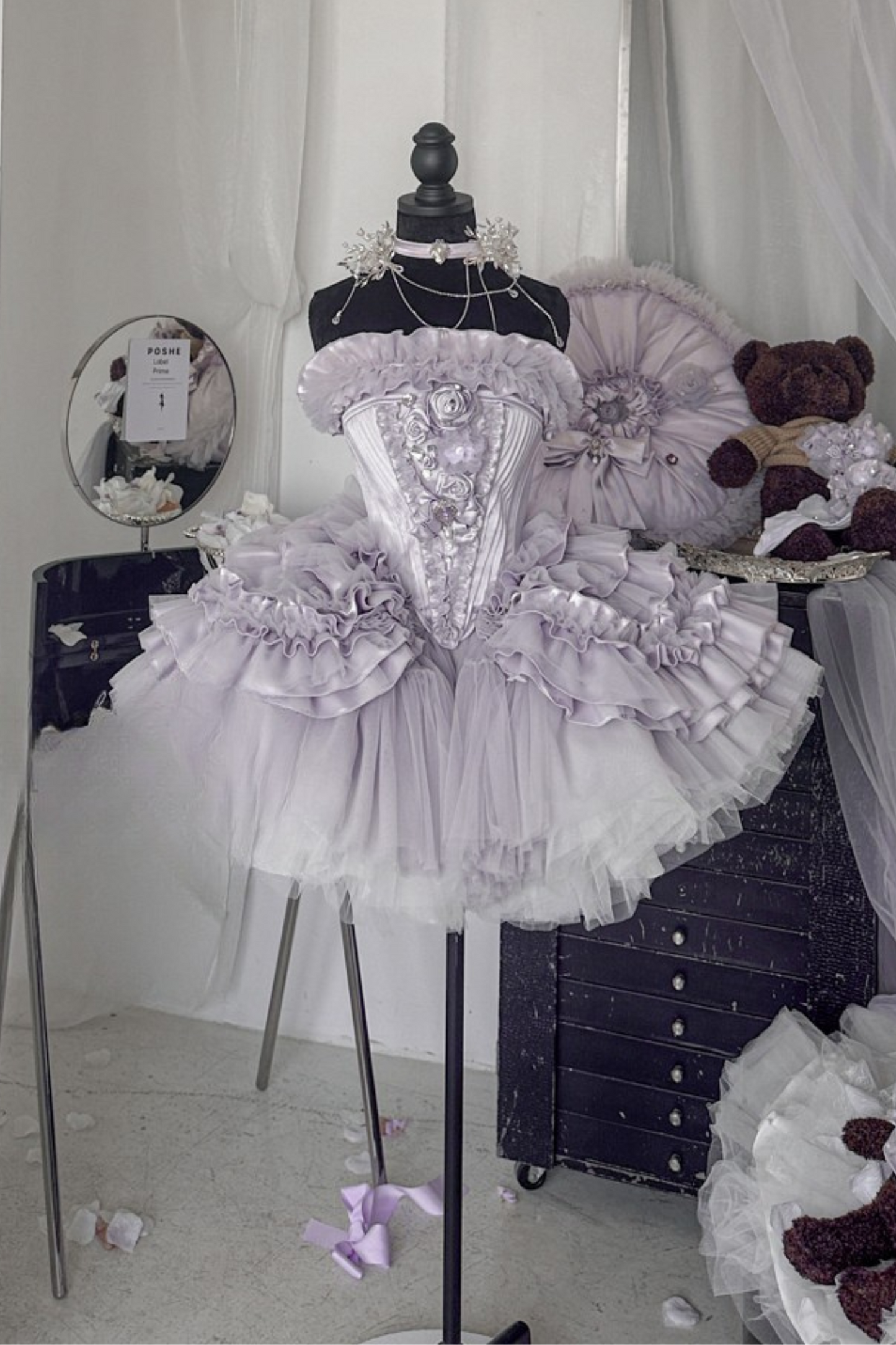 ビクトリアフラワーチューブトップス＋ショートスカート＋ロングスカート＋ガーゼスカート＋アームリング＋チョーカー