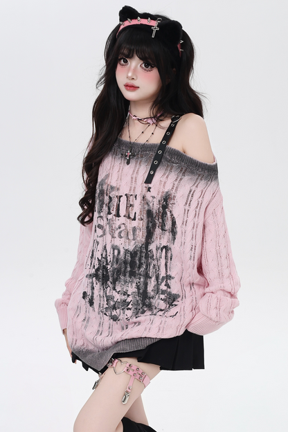 ダークグラデーションオフショルダートップス