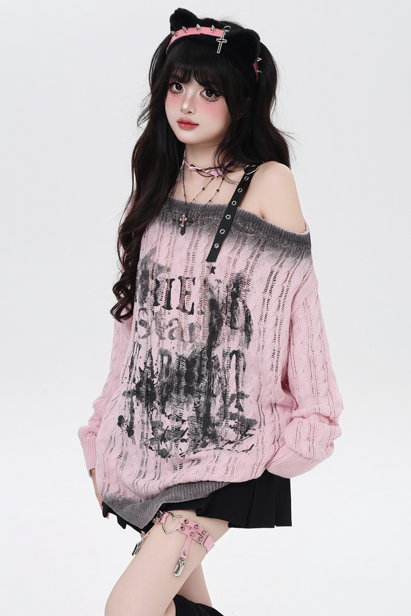 ダークグラデーションオフショルダートップス