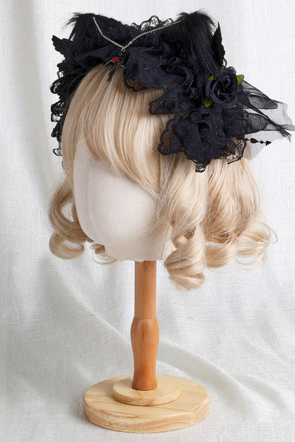 Gothic Rose Feather Hat + Bonnet + Hairband + Feather Clip