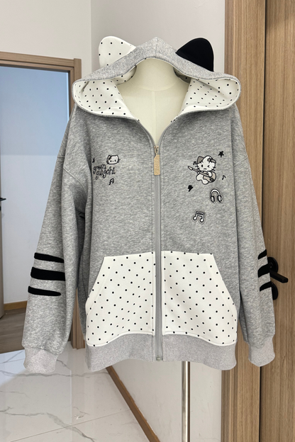 Cat Hood Dot Pocket Hoodie