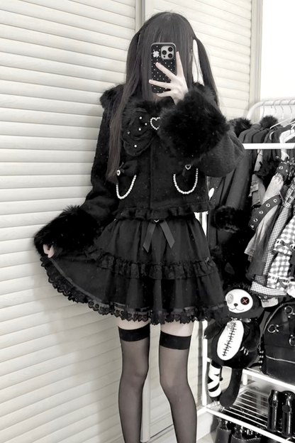 リボンファーショートコート