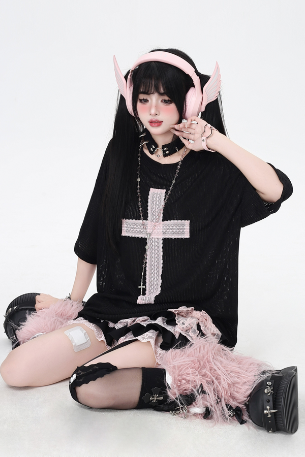 サブカルチャークロスパッチルーズトップス