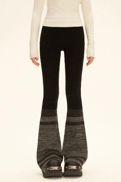 Black Gray Boots Cut Knit Pants