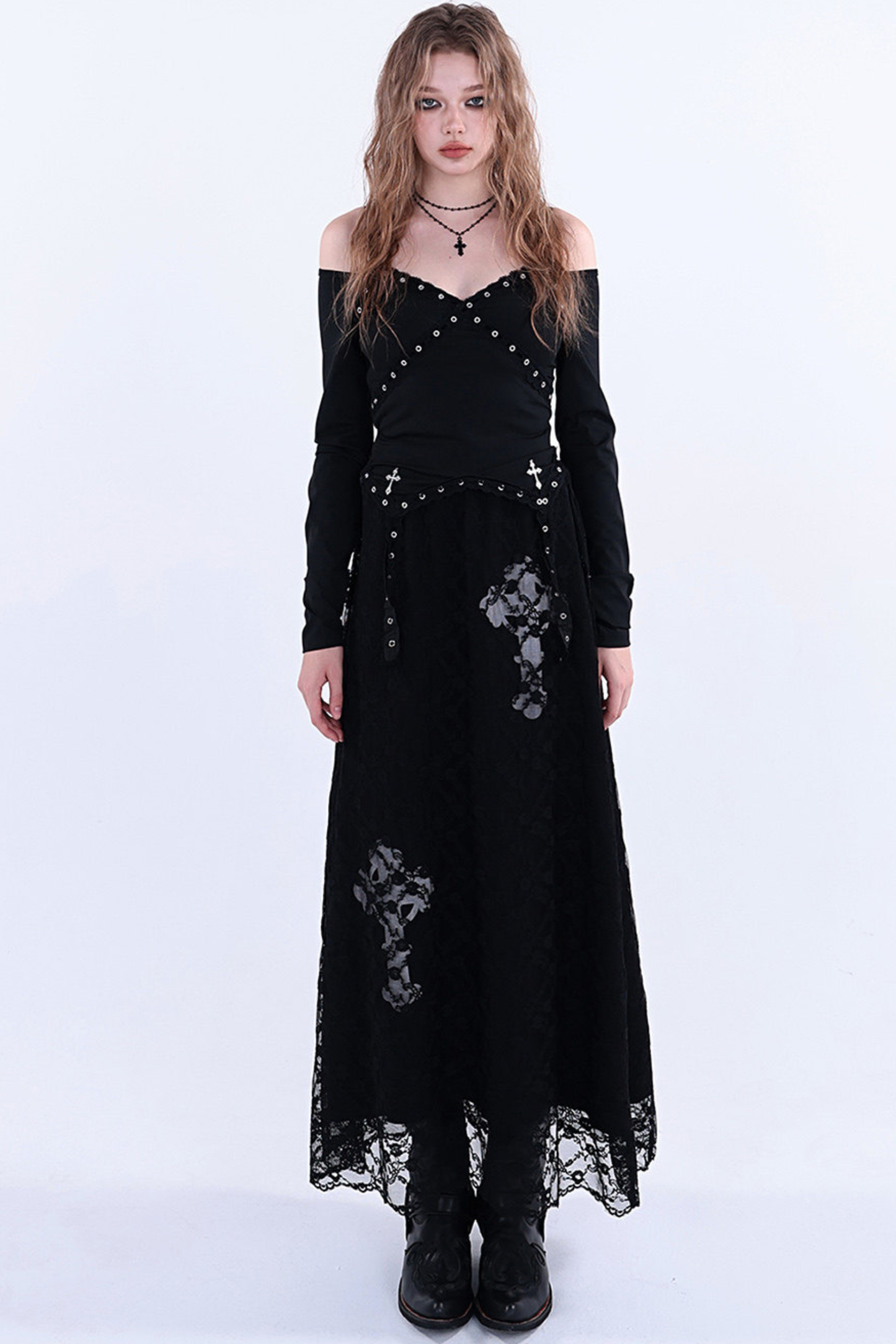 レーストリムオフショルダートップス