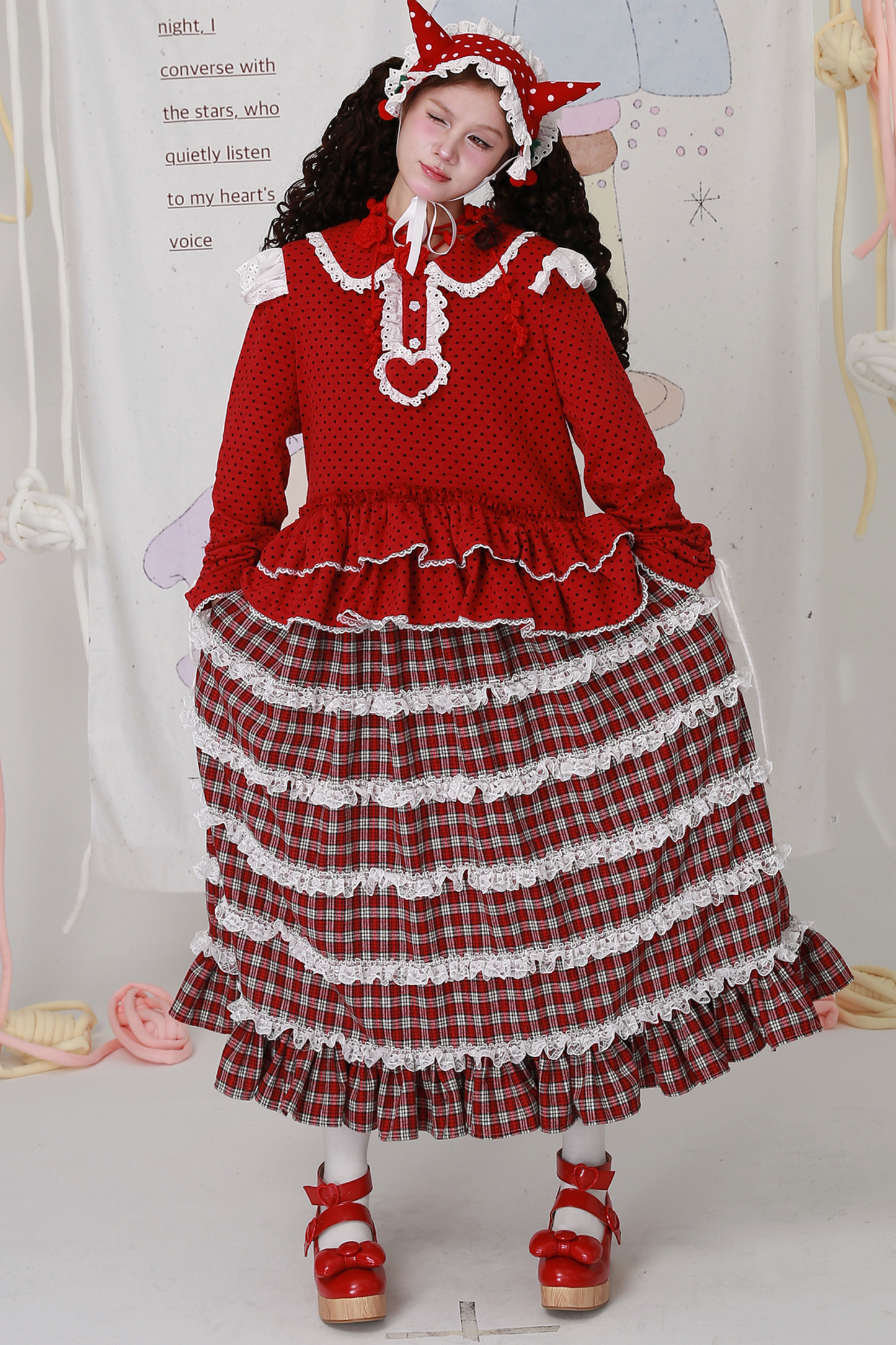 レッドチェックティアードロリータスカート