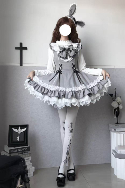 スイートロリータストライプジャンパースカートス+ラビットハット