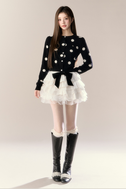 ベルベットドットデザインニットカーディガン