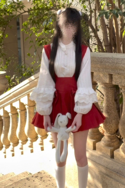 Retro Lace Shirt + Suspender Skirt
