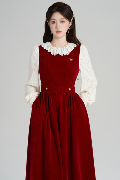 レッドベルベットレトロガーリーフレアドレス