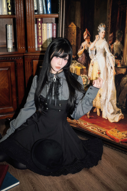 ダークフレンチパッチワークストライプドレス