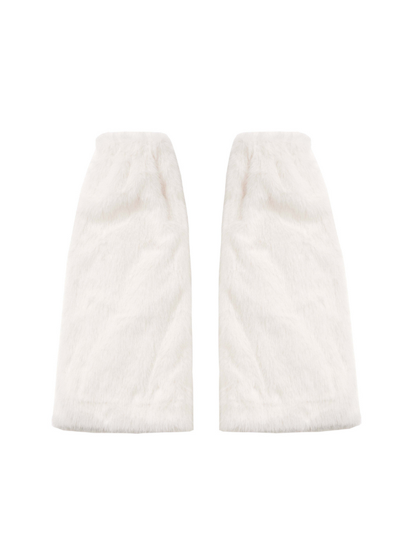 White Lovers Wool Fur Coat Check Suspenders Skirt + Snowball Short Top Fur Shorts Suit